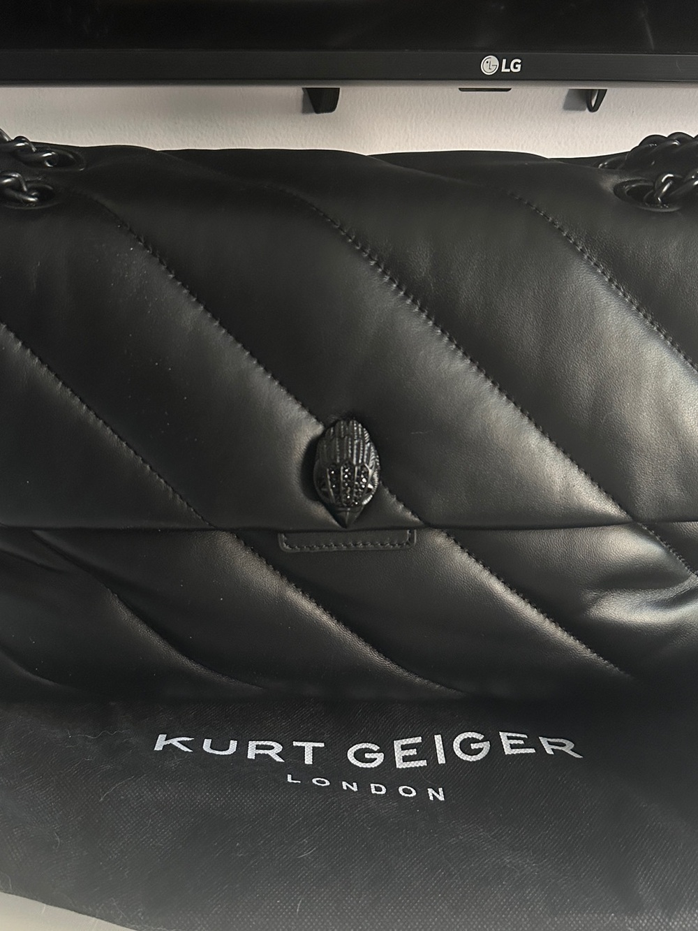 Kurt Geiger Black Macro XXL Quilted Chain Shoulder Flap Bag